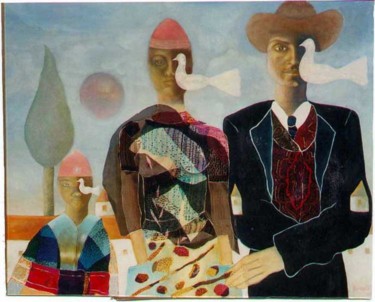 Peinture intitulée "3 personnages aux o…" par Jean Marc D'Ambra, Œuvre d'art originale