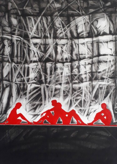 Dibujo titulada "Le fil rouge - les…" por Jean-Michel Desterke, Obra de arte original, Carbón