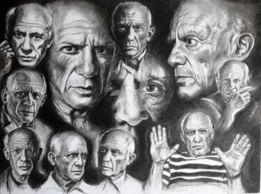Drawing titled "Picasso's" by Jean-Michel Desterke, Original Artwork, Charcoal
