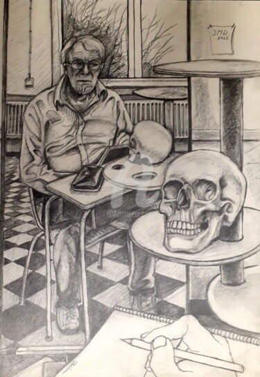 Drawing titled "Au travail" by Jean-Michel Desterke, Original Artwork, Pencil