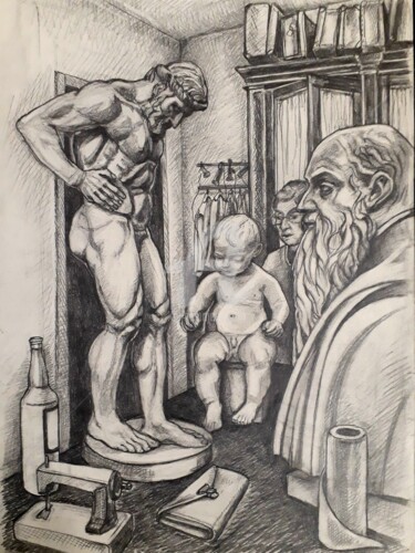 Drawing titled "Les plâtres" by Jean-Michel Desterke, Original Artwork, Pencil