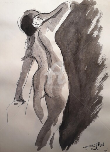 Drawing titled "nu debout" by Jean-Michel Desterke, Original Artwork, Ink