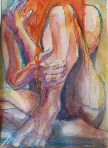 Pintura intitulada "L'inexprimé 2" por Jean-Michel Desterke, Obras de arte originais, Aquarela