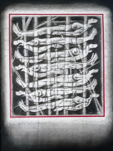 Рисунок под названием "Frontières libertic…" - Jean-Michel Desterke, Подлинное произведение искусства, Древесный уголь