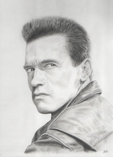 Drawing titled "A. Schwarzenegger" by Jean-Marc Gilles, Original Artwork, Graphite