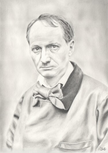 Drawing titled "Charles BAUDELAIRE" by Jean-Marc Gilles, Original Artwork, Graphite