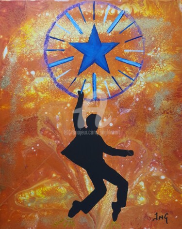 Картина под названием "Le king Elvis" - Jmglyneart, Подлинное произведение искусства, Акрил Установлен на Деревянная рама дл…