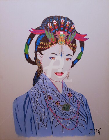 Painting titled "Geisha" by Jmglyneart, Original Artwork, Acrylic Mounted on Wood Stretcher frame