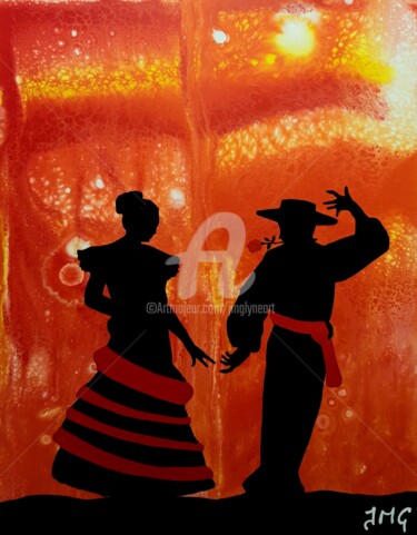 Malerei mit dem Titel "Flamenco" von Jmglyneart, Original-Kunstwerk, Acryl Auf Keilrahmen aus Holz montiert