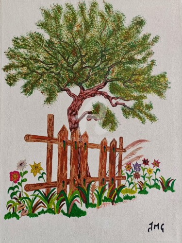 Painting titled "L'arbre solitaire" by Jmglyneart, Original Artwork, Acrylic Mounted on Wood Stretcher frame