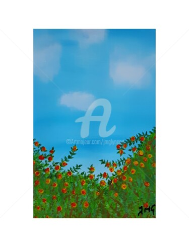 Painting titled "Le rosier buisson" by Jmglyneart, Original Artwork, Acrylic Mounted on Cardboard