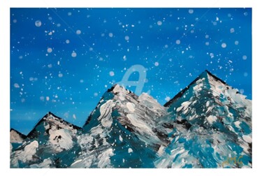 Schilderij getiteld "La neige en montagne" door Jmglyneart, Origineel Kunstwerk, Acryl Gemonteerd op Karton