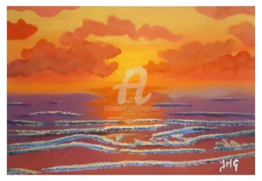 Pintura intitulada "La plage au coucher…" por Jmglyneart, Obras de arte originais, Acrílico Montado em Outro painel rígido