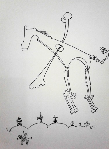 Desenho intitulada ""Don Quijote y Sanc…" por Jorge Miño, Obras de arte originais, Tinta