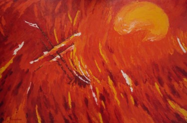 Pintura titulada "tempête embrasée" por Jean-Marc Kéraudren, Obra de arte original, Oleo