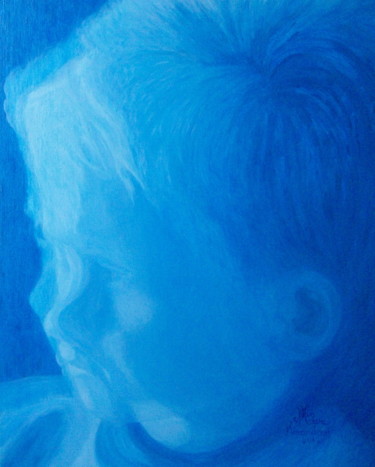 Peinture intitulée "tendresse azurée" par Jean-Marc Kéraudren, Œuvre d'art originale, Huile