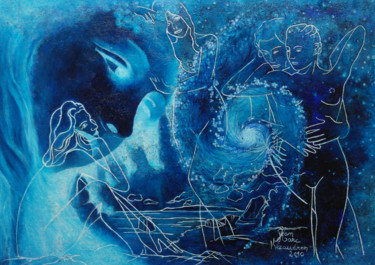 Pittura intitolato "l'univers amoureux" da Jean-Marc Kéraudren, Opera d'arte originale, Olio