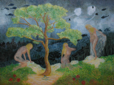 Pittura intitolato "L'humanité en perdi…" da Jean-Marc Kéraudren, Opera d'arte originale, Olio