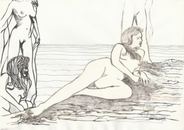 「vision bis」というタイトルの描画 Jean-Marc Kéraudrenによって, オリジナルのアートワーク, インク