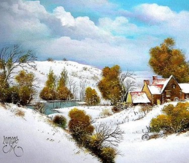 Peinture intitulée "Ferme et neige" par Jean-Marie Lamare, Œuvre d'art originale, Autre