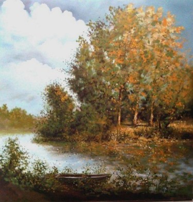 Peinture intitulée "Etang situé à ANNAY…" par Jean-Marie Lamare, Œuvre d'art originale, Tempera