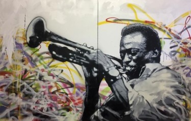 Malarstwo zatytułowany „Miles Davis 2” autorstwa Jean-Michel Lourenço, Oryginalna praca, Farba w spray'u