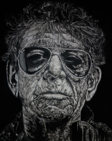 Pintura intitulada "Lou Reed 2" por Jean-Michel Lourenço, Obras de arte originais, Carvão