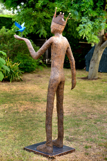 "L'Ado et l'Oiseau Bleu" Sculpture intitulée ""L'Ado et l'Oiseau…" par Picrate, Œuvre d'art originale, Ciment