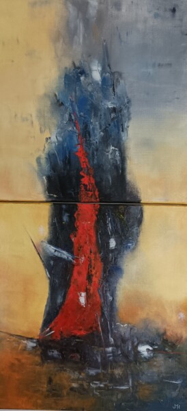 Painting titled "Diptyque ardent" by Jean-Michel Roger, Original Artwork, Oil Mounted on Wood Stretcher frame