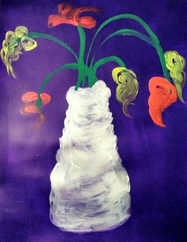 Painting titled "FLOWERS IN SILVER V…" by Jmsbell, Original Artwork, Acrylic