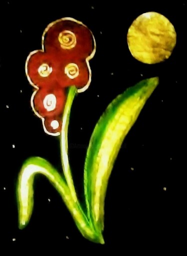 Painting titled "MOON FLOWER" by Jmsbell, Original Artwork, Watercolor