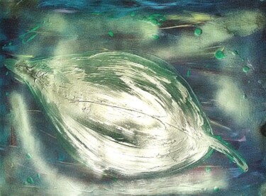 Schilderij getiteld "GREEN COSMIC LEAF" door Jmsbell, Origineel Kunstwerk, Acryl