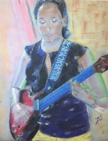 Painting titled "Guitariste vibratio…" by Jean-Marc Subira, Original Artwork, Pastel