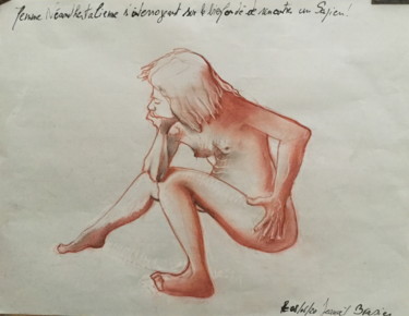 Rysunek zatytułowany „femme Néanderthalie…” autorstwa Brasier Jeanoel, Oryginalna praca, Węgiel drzewny