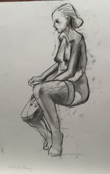 Drawing titled "étude de nue au fus…" by Brasier Jeanoel, Original Artwork, Pencil