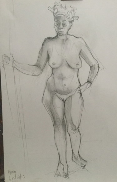 Dessin intitulée "étude de nue au cra…" par Brasier Jeanoel, Œuvre d'art originale, Crayon