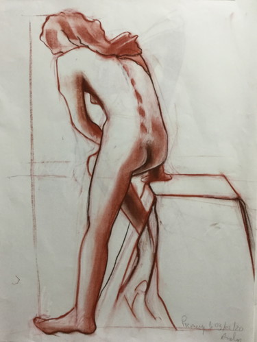 Drawing titled "étude de nue à la s…" by Brasier Jeanoel, Original Artwork, Conté
