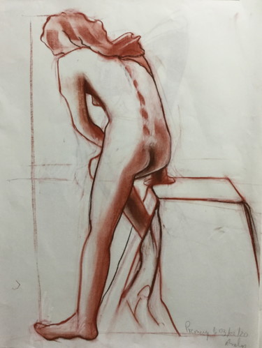 Dessin intitulée "étude de nue à la s…" par Brasier Jeanoel, Œuvre d'art originale, Conté