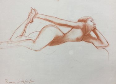 Dessin intitulée "étude de nue à la s…" par Brasier Jeanoel, Œuvre d'art originale, Conté