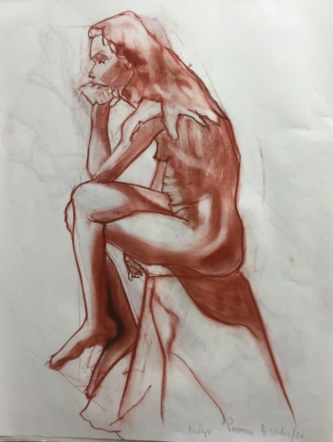 Disegno intitolato "étude de nue à la s…" da Brasier Jeanoel, Opera d'arte originale, Matite colorate