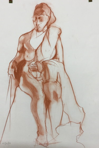 Drawing titled "étude Néna" by Brasier Jeanoel, Original Artwork, Conté