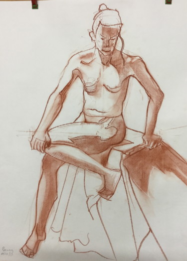 Drawing titled "étude de nue" by Brasier Jeanoel, Original Artwork, Conté