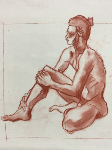Drawing titled "étude à la sanguine…" by Brasier Jeanoel, Original Artwork, Conté