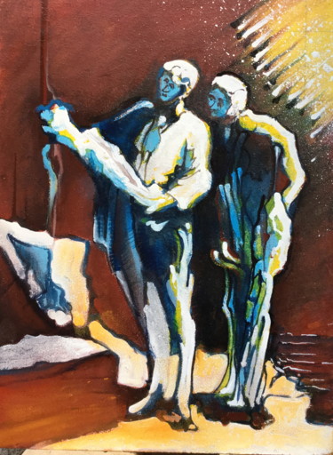 Schilderij getiteld "d'après Daumier 1" door Brasier Jeanoel, Origineel Kunstwerk, Olie