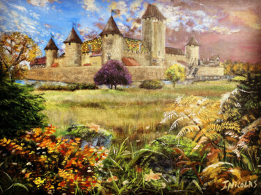 Painting titled "Reflets d'automne b…" by Josué Nicolas, Original Artwork, Oil