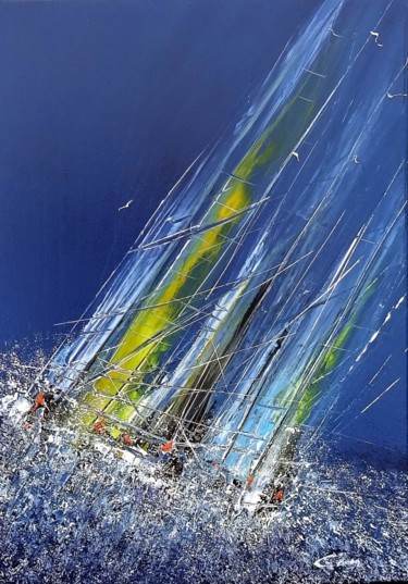 Painting titled "Depart de regatta" by Jo Le Brun, Original Artwork, Acrylic