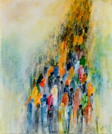 Painting titled "FOULE" by Jo Marti, Original Artwork, Oil