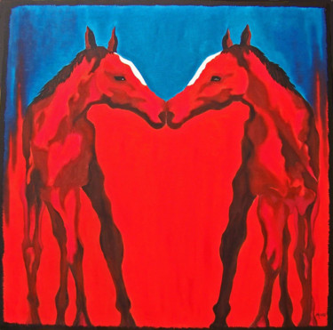 Schilderij getiteld "Nose  to Nose" door Jo Moore, Origineel Kunstwerk, Olie