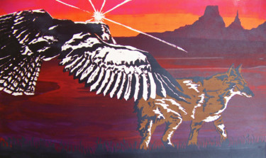 Printmaking titled "Hunting Partners" by Jo Moore, Original Artwork, Screenprinting