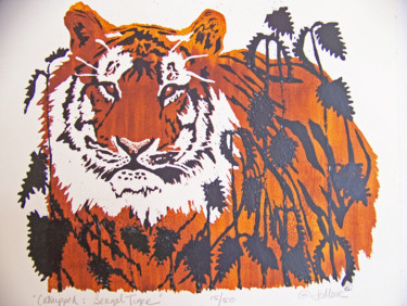 Gravures & estampes intitulée "Catnipped: Bengal T…" par Jo Moore, Œuvre d'art originale, Sérigraphie